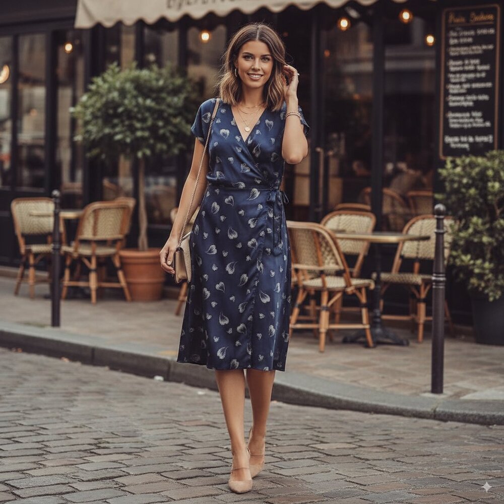 NWT Joie Bethwyn Heart Print Silk Wrap Dress Midnight Navy